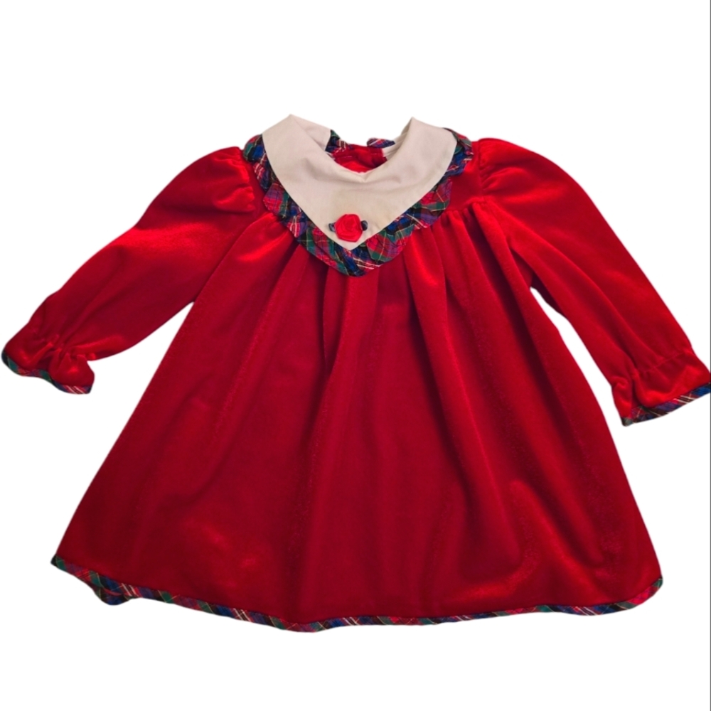 Vintage 1990s Polly Flinders red velour/white collar holiday dress